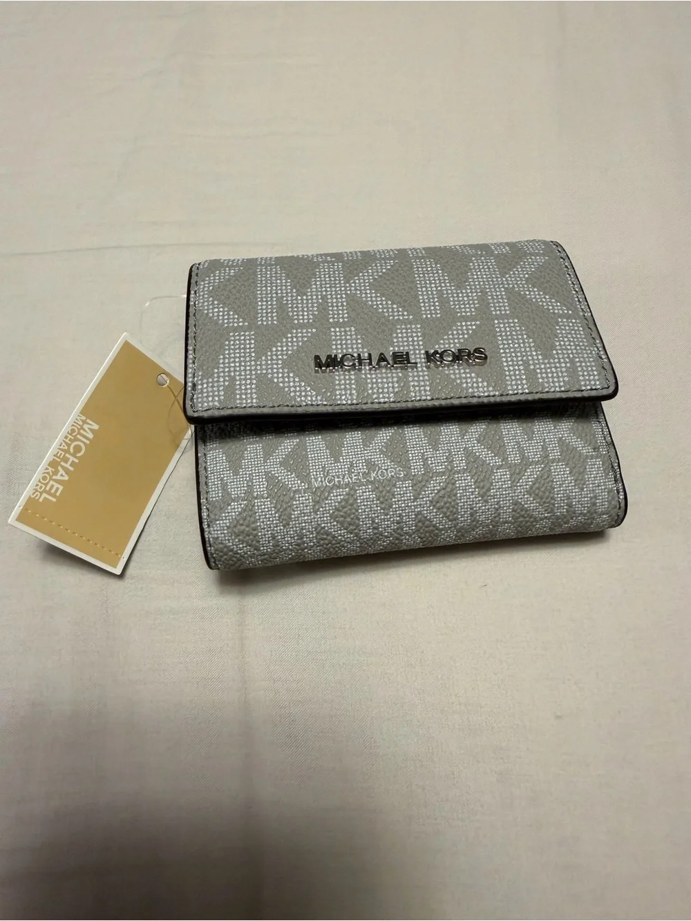 Michael Kors Silver/Gray MK Logo Folding Wallet - Picture 1 of 7